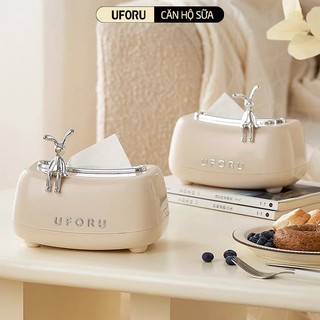 Hộp Giấy Cong UFORU Đính Kèm Thỏ Bọc Viền Inox Xung Quanh Cao Cấp Sang Trọng - UFM482