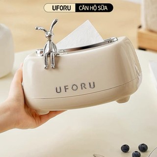 Hộp Giấy Cong UFORU Đính Kèm Thỏ Bọc Viền Inox Xung Quanh Cao Cấp Sang Trọng - UFM482