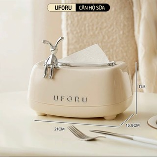 Hộp Giấy Cong UFORU Đính Kèm Thỏ Bọc Viền Inox Xung Quanh Cao Cấp Sang Trọng - UFM482