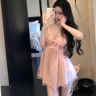 V49 Váy Ngủ Nữ Phối Ren Mềm Họa Tiết Nhẹ Nhàng Kèm Đệm Phương Linh Underwear