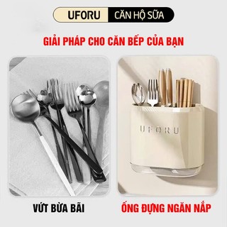 Ống Đựng Đũa Muỗng Treo Tường UFORU Chia 2 Ngăn Tiện Lợi Chất Liệu Nhựa Cứng Cáp - UFM748