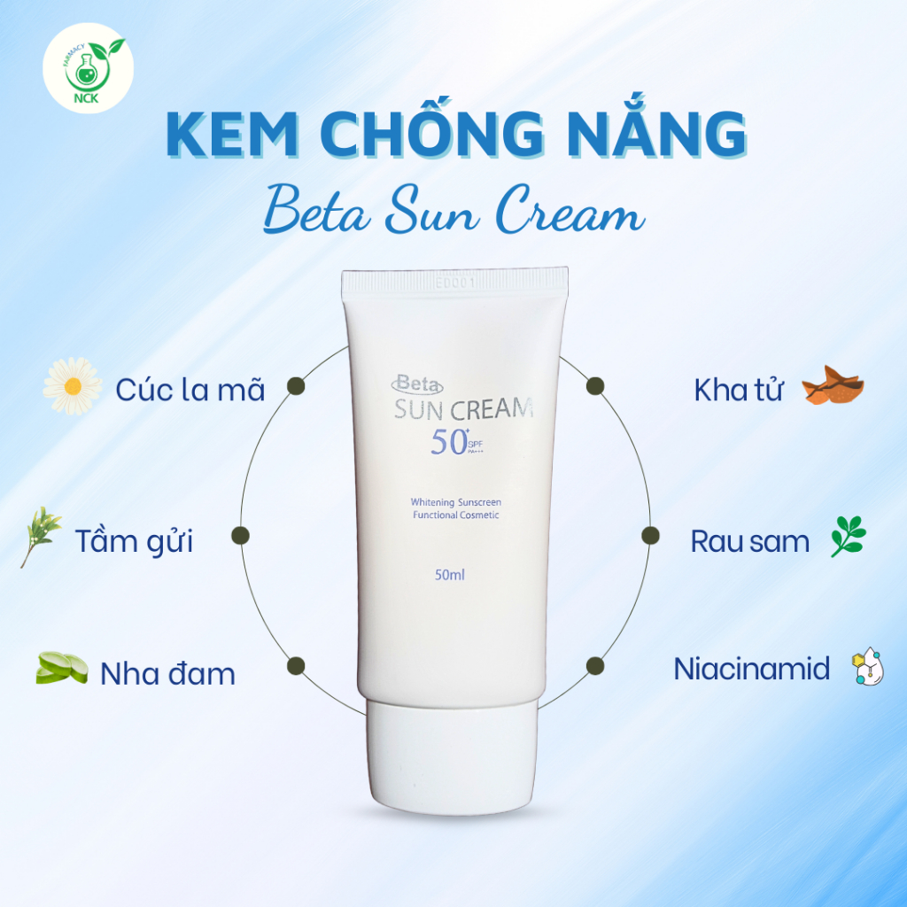 Kem Chống Nắng BETA SUN CREAM SPF 50/PA+++ tạo màng film bảo vệ lâu trôi, nâng tone tự nhiên, dành cho mọi loại da