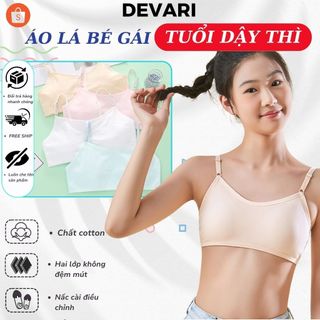 Áo lá bé gái cotton cao cấp mềm mại không đệm mút thấm hút tốt kiểu dáng basic đơn giản DEVARI B8891