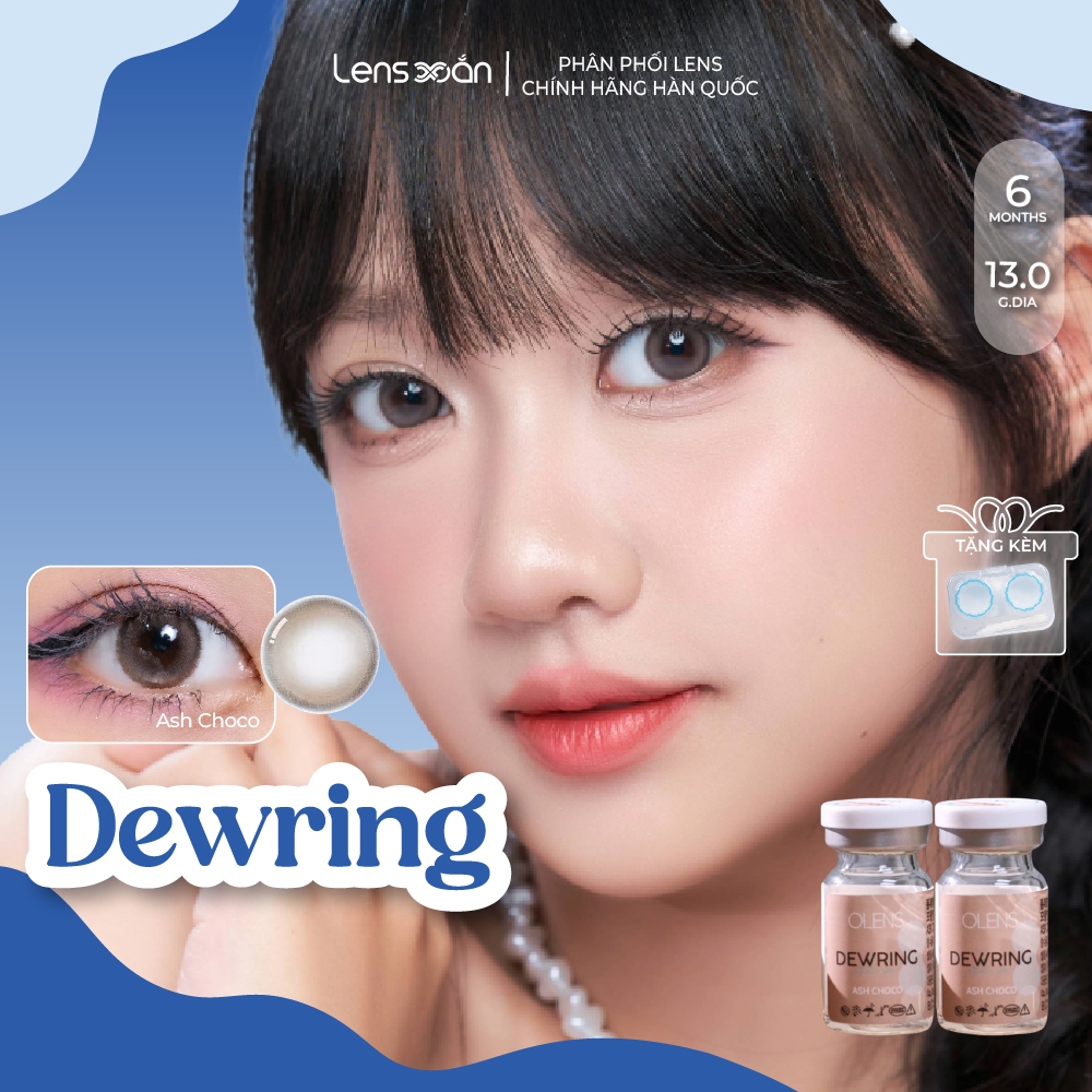 Kính áp tròng cận 6 tháng LENS XOẮN lens nâu tự nhiên có viền ánh xám hàn quốc OLENS DEWRING ASH CHOCO