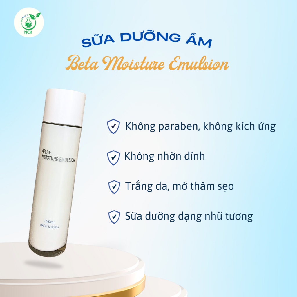 Sữa dưỡng ẩm BETA MOISTURE EMULSION - Phục hồi chuyên sâu, căng bóng trắng da, cho da mụn, nhạy cảm, không gây bít tắc