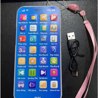 Đồ chơi điện thoại iPHONE thông minh tiếng việt có đèn nhạc tặng kèm sạc cho bé mô hình giáo dục