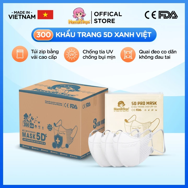 Khẩu Trang 5D, Khẩu Trang Chống Tia UV, Khẩu Trang Y Tế Lọc Bụi Mịn, Chống Nắng Hannah Seyo Xanh Việt
