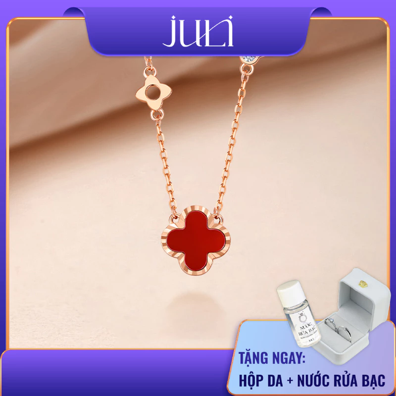 Vòng Cổ Cỏ 4 Lá Dành Cho Nữ | Dây Chuyền 100% Bạc Ý | Mang Phong Cách Hàn Quốc | Bảo Hành Mãi Mãi | VC9068 JULI Cao Cấp — ảnh 1