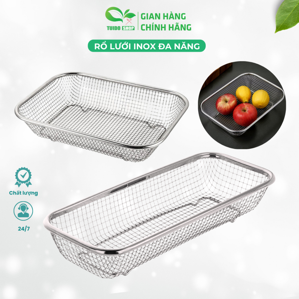 Rổ lưới inox đựng thức ăn chiên , ráo rau củ dày dặn sáng bóng cao cấp ...