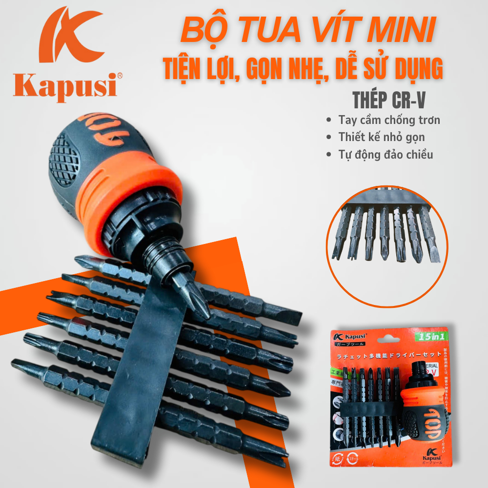 Bộ Tua Vít Lùn 15 Trong 1 Kapusi – Nhỏ Gọn, Tiện Lợi, Đa Năng