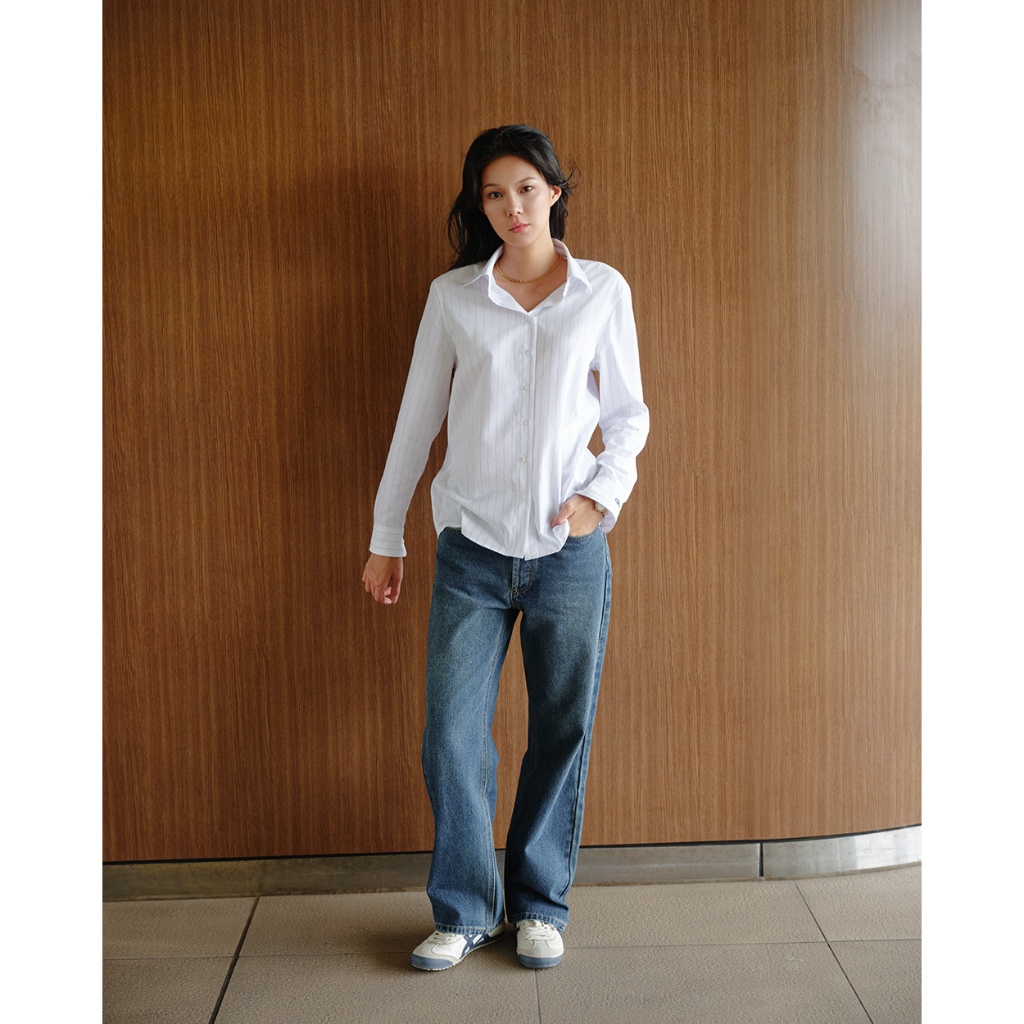 TheBlueTshirt - Áo sơ mi tay dài kẻ sọc dáng suông cotton cao cấp cho nữ - Soho Shirt