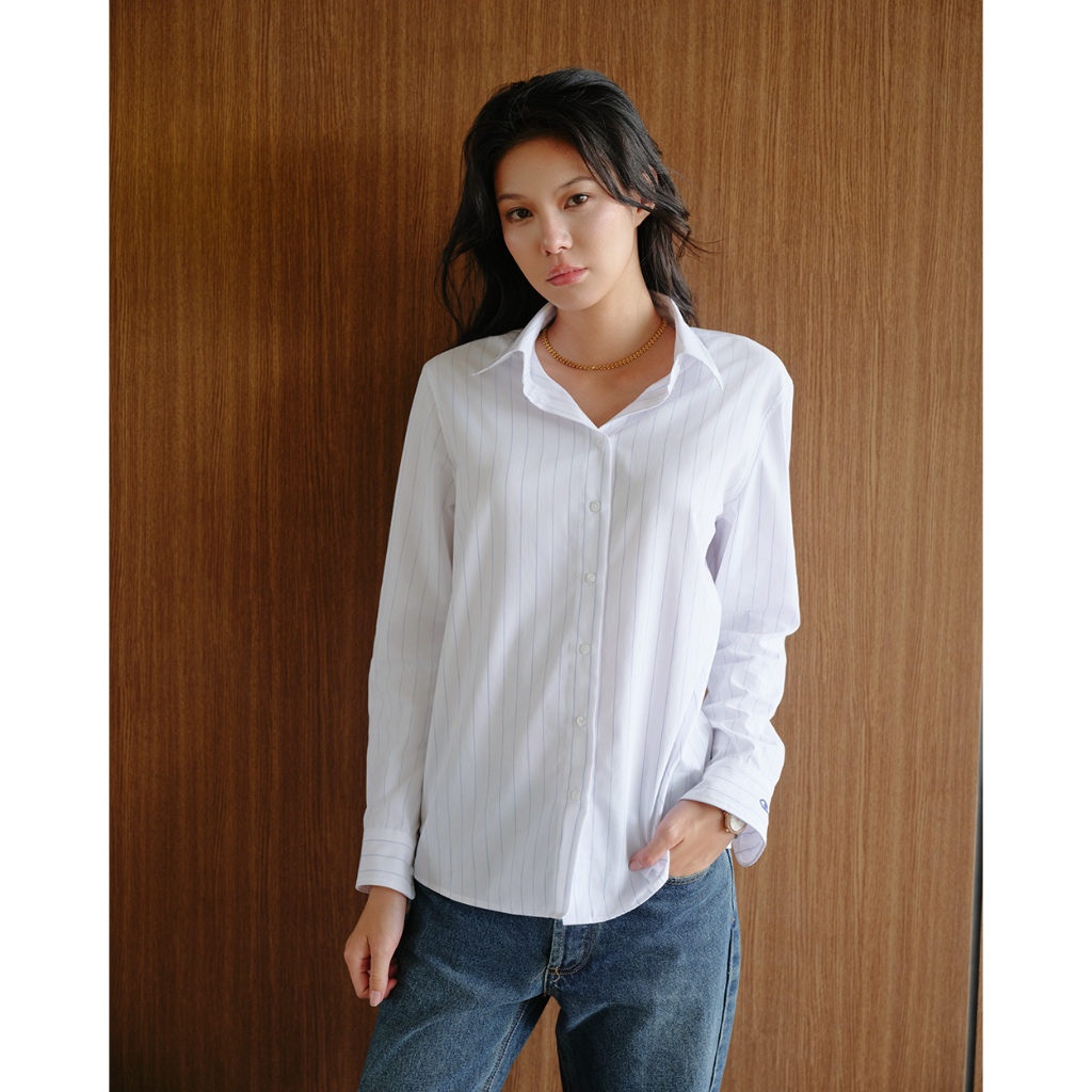 TheBlueTshirt - Áo sơ mi tay dài kẻ sọc dáng suông cotton cao cấp cho nữ - Soho Shirt