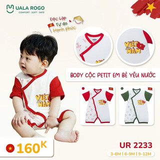 Body cộc cho bé Uala rogo bộ liền cộc tay 3-12 tháng cúc chéo vải Petit mềm mịn CỜ ĐỎ SAO VÀNG 2233 EM BÉ YÊU NƯỚC