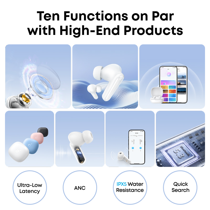 Tai nghe bluetooth soundcore R50i, thời lượng phát tới 30H, nghe gọi rõ ràng và âm trầm cao, chống nước IPX5