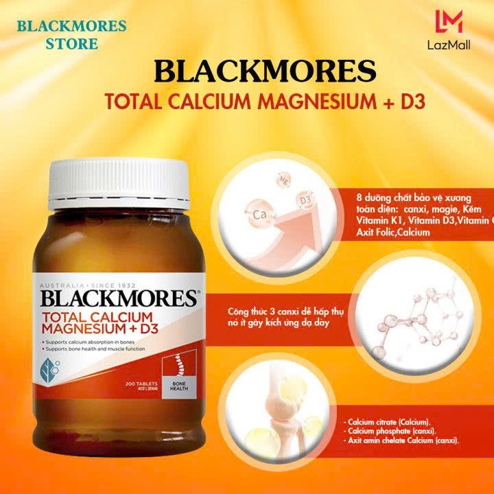 [TEM CHEMIST] Viên uống bổ sung Canxi Total Calcium & Magnesium + D3 Blackmores của Úc 200 viên