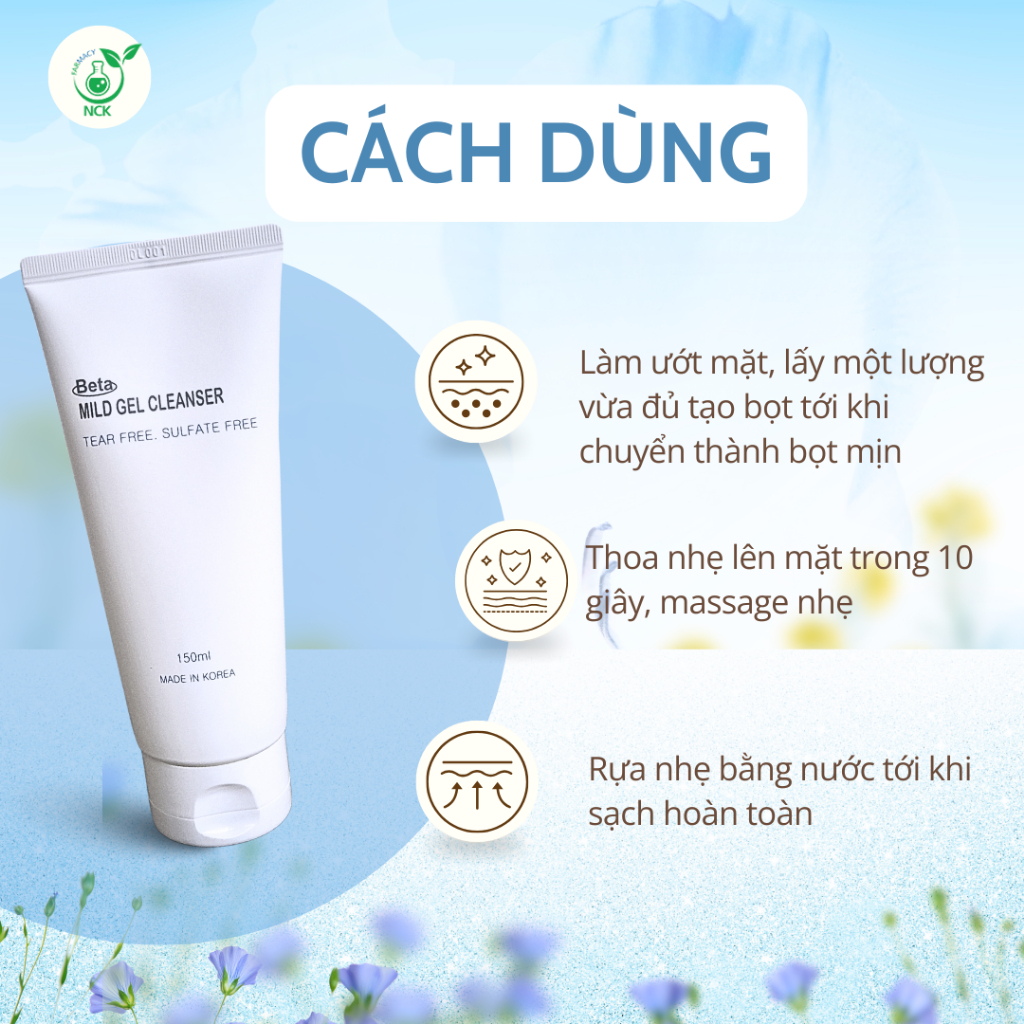 Sữa Rửa Mặt BETA MILD GEL CLEANSER - Gel rửa mặt dịu nhẹ giảm bã nhờn, tẩy tế bào chết, làm sạch sâu
