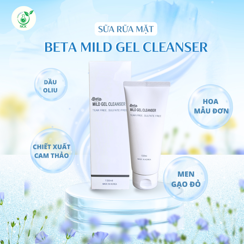 Sữa Rửa Mặt BETA MILD GEL CLEANSER - Gel rửa mặt dịu nhẹ giảm bã nhờn, tẩy tế bào chết, làm sạch sâu