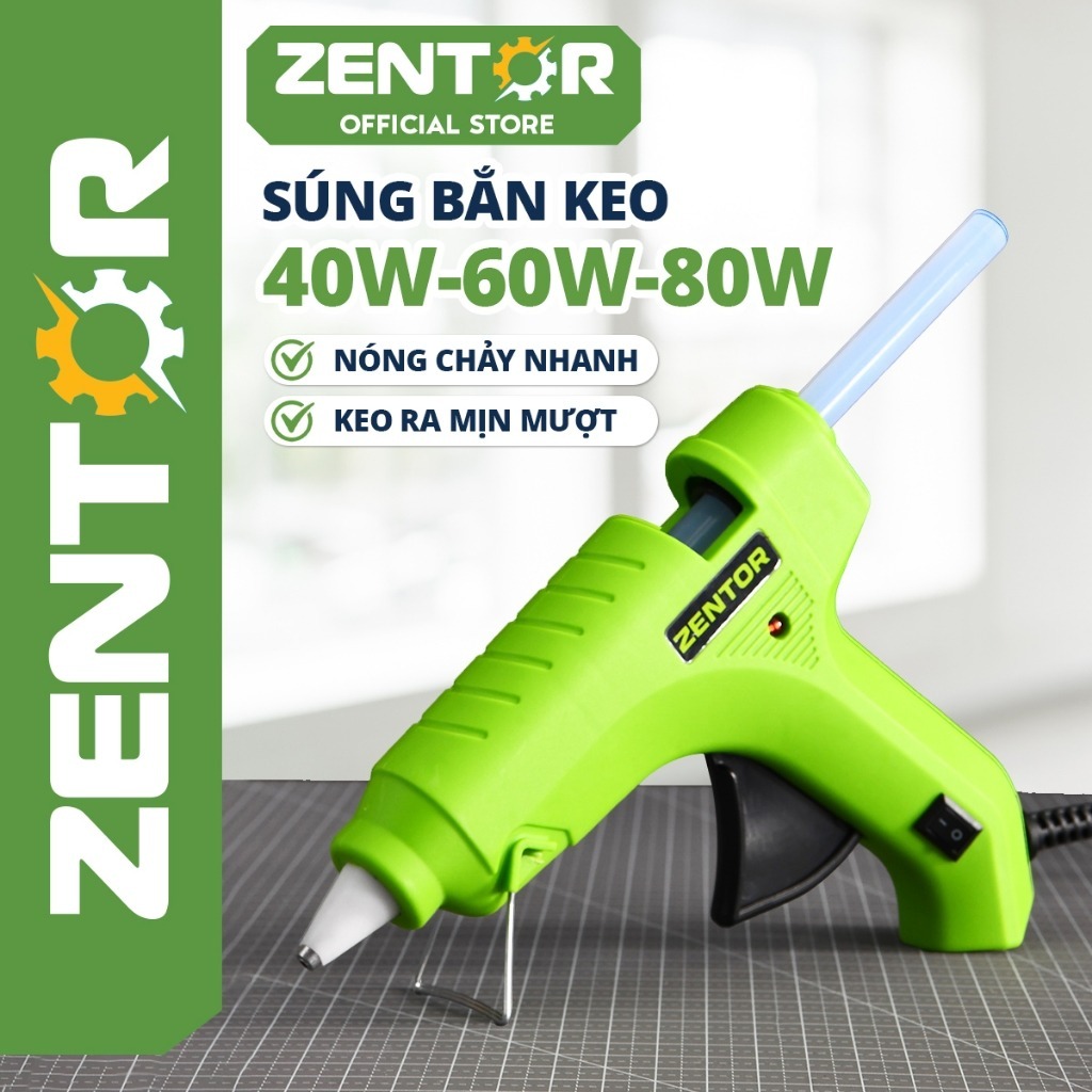 Súng bắn keo Zentor Chính hãng Công suất lớn 40W 60W 80W - Máy bắn keo nến làm nóng nhanh keo ra đều