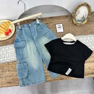S340- Set áo thun cộc tay phối quần jean túi hộp cho bé gái size từ 8-30Kg