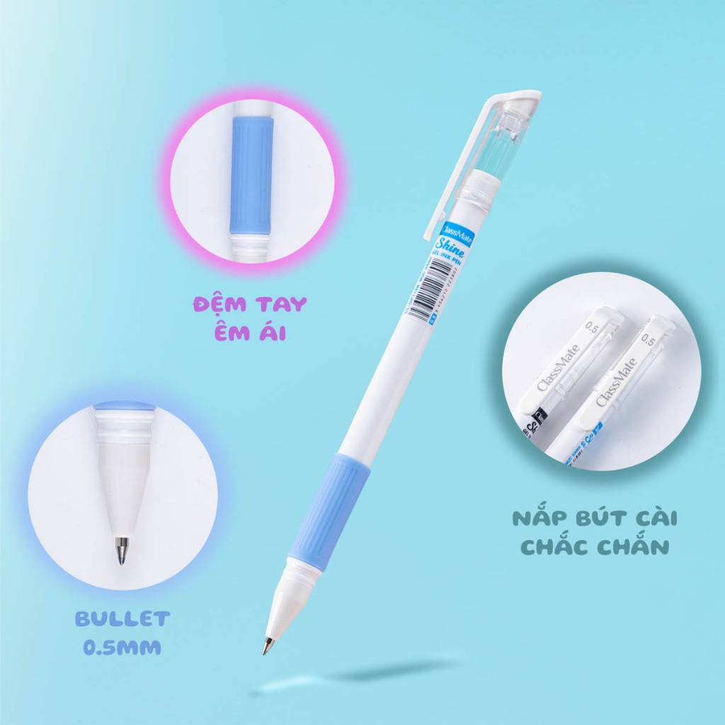 Bút Gel Bấm Classmate Bút Nước Ngòi 0.5mm Mực Xanh Đen Tím Nhanh Khô Bút Gel Có Nắp Shine Ghi Chép Bút Luyện Thi GP113/4