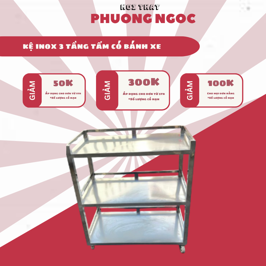 Kệ Inox 3 Tầng Có Bánh Xe 40x80 – Kệ Inox Đa Năng Chịu Lực Tốt – Dễ Di Chuyển