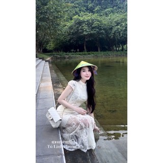 Váy thiết kế cổ tròn mix ren hoa lớn ôm sát body chân đuối cá nhún bèo xoè dài xinh tiểu thư cho nàng - BaoTrang.clothes