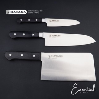 Bộ 3 chiếc dao bếp cao cấp thương hiệu KATANA Essential - Dao chặt - Dao thái - Dao gọt hoa quả - KATA205-201-204