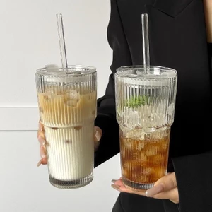 Ly Thủy Tinh 600ml Có Nắp & Ống Hút – Cốc Uống Nước Giữ Lạnh Sang Trọng, Thích Hợp Pha Cà Phê, Trà Sữa, Detox