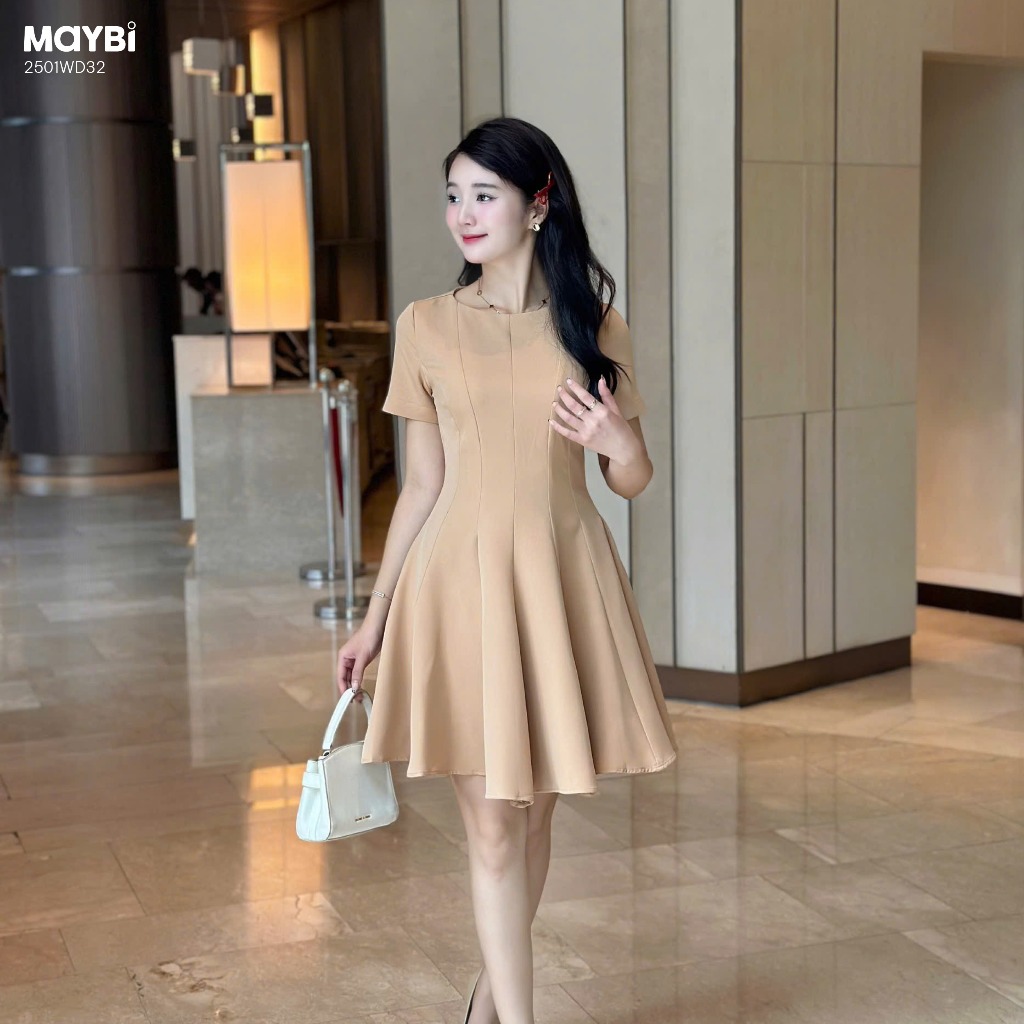 MAYBI Đầm xòe cotton thái tay ngắn dáng mini, mỏng nhẹ, mềm, thoáng mát 