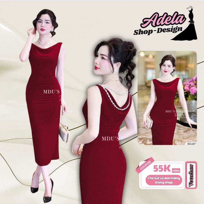 Váy Thiết Kế ADELA DESIGN Dáng Ôm Body Đính Ngọc Tinh Tế Chất Nhũ Kim Sa Cao Cấp MDU4501