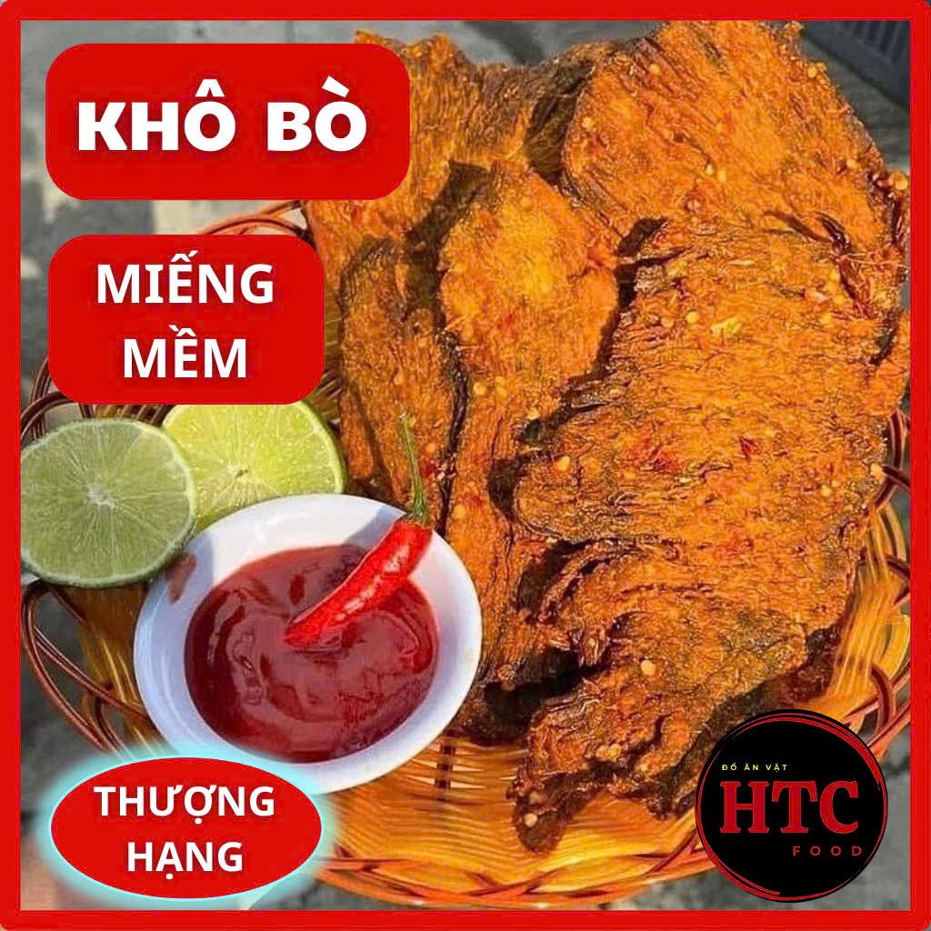 Khô bò miếng mềm Hồng Ngự loại đặc biệt nhà làm, thịt bò khô đậm vị cay mềm ngon xuất sắc, HTC Food