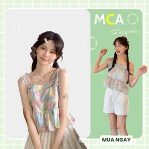 Áo Babydoll Hai Dây Nữ Viền Bèo MCA Hoạ Tiết Hoa Nhí Xinh Xắn A51419