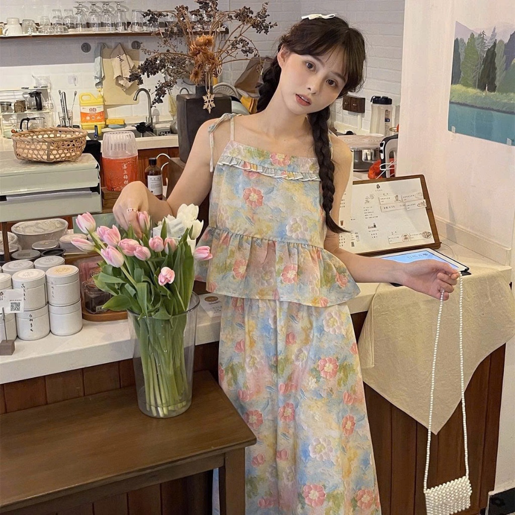 [ Video sp tực tế ]Áo Babydoll Hai Dây Nữ Viền Bèo MCA Hoạ Tiết Hoa Nhí Xinh Xắn A51419
