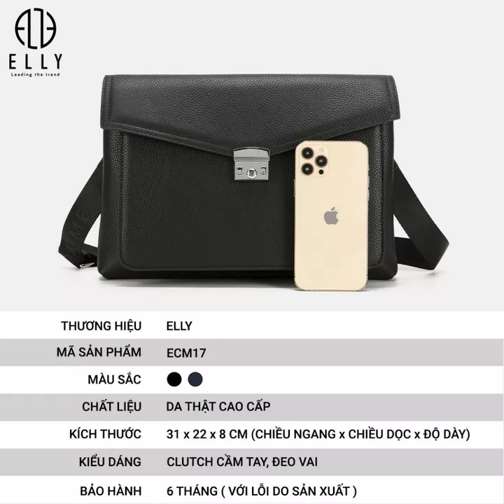 Clutch nam ELLY HOMME ECM17 ví cầm tay da thật cao cấp đeo vai công sở sang trọng