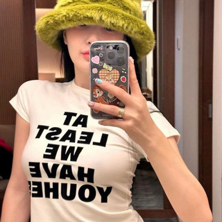 Hàn Quốc YOUHEE ngắn T Flock thư ngắn tay ngọt ngào mát mẻ cô gái mỏng vừa vặn vai ngắn bảng T-shirt đầu nữ sinh vòng cổ