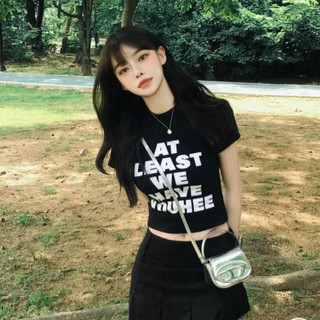 Hàn Quốc YOUHEE ngắn T Flock thư ngắn tay ngọt ngào mát mẻ cô gái mỏng vừa vặn vai ngắn bảng T-shirt đầu nữ sinh vòng cổ