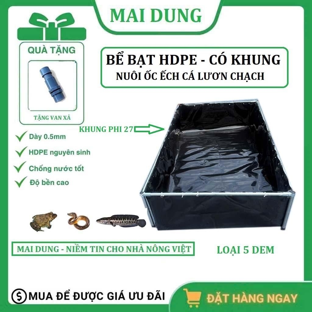 Bể Bạt HDPE Dày 0.5mm Dem Nuôi Ốc Éch Cá Lươn Có Khung Phi 27 Chống Nước Tốt Tiết Kiệm Diện Tích Dễ Vệ Sinh Bảo Quản