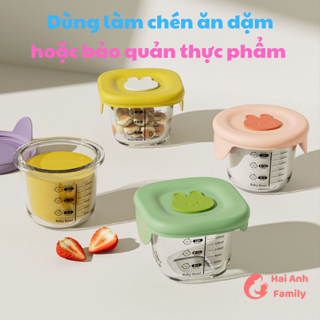 Hộp thủy tinh trữ đồ ăn dặm cho bé, hộp trữ đông thực phẩm nắp silicon