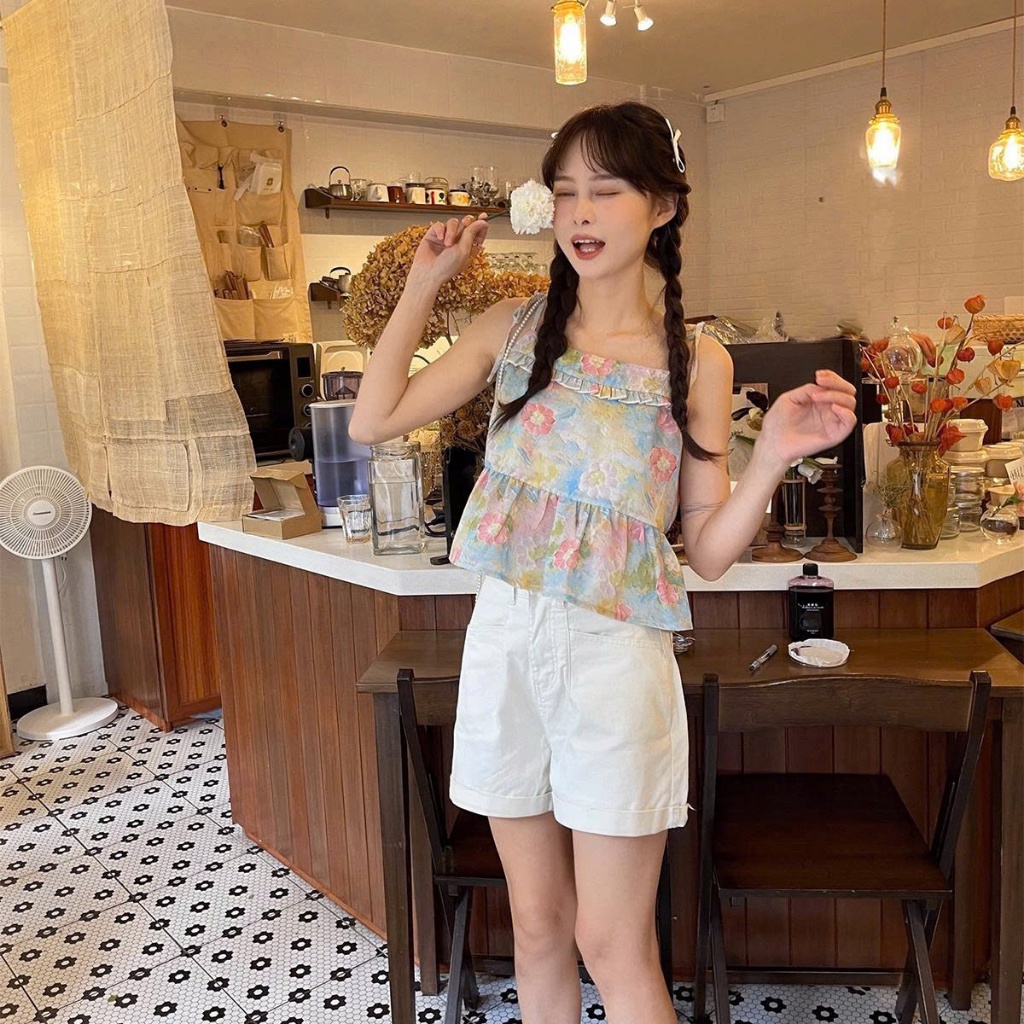 [ Video sp tực tế ]Áo Babydoll Hai Dây Nữ Viền Bèo MCA Hoạ Tiết Hoa Nhí Xinh Xắn A51419