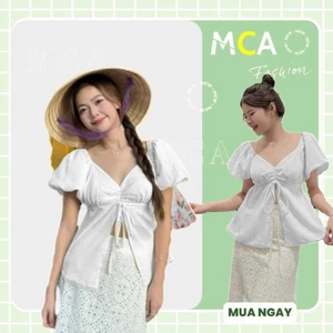 Áo Nữ Trễ Vai Tay Phồng MCA Kiểu Xẻ Tà Phối Viền Ren A51425