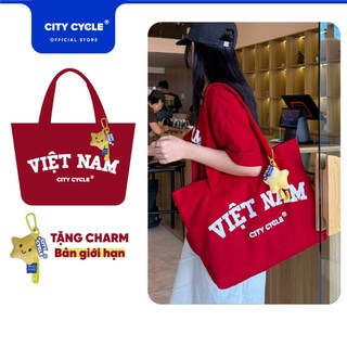 [QUÀ TẶNG CHARM NGÔI SAO] Túi vải canvas yêu nước có cúc bấm Local Brand Chính Hãng City Cycle Túi tote in Việt Nam