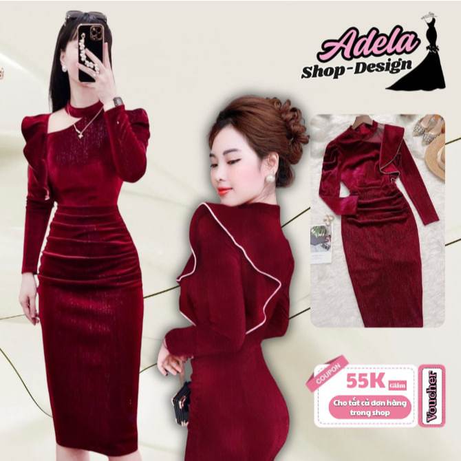 Váy Thiết Kế ADELA DESIGN Dáng Ôm Body Cuốn Hút Phối Cổ Cách Điệu Độc Đáo V2169