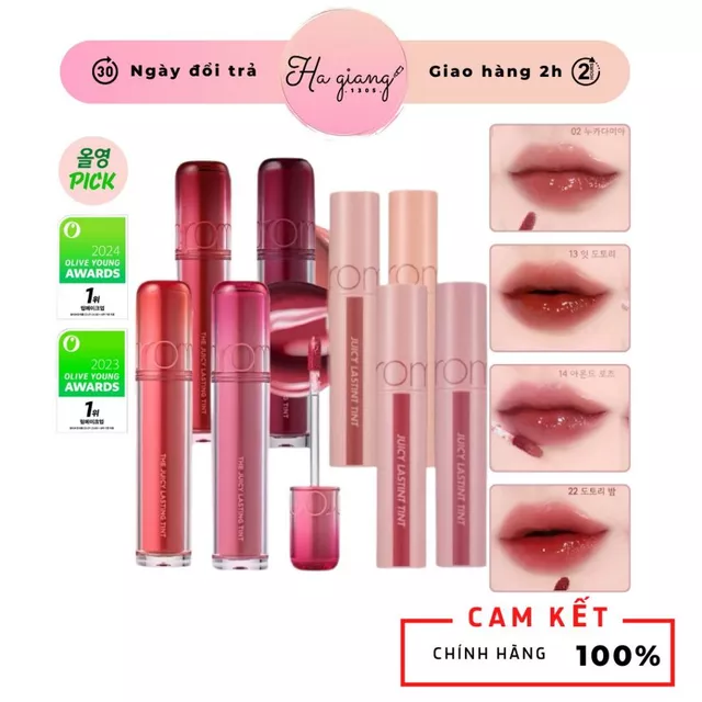 Son Tint Bóng Romand Juicy Lasting Tint màu 23, 30 Màu Đỏ Nâu Nude 24 Đỏ Hồng Nude