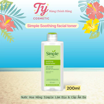 Nước hoa hồng Simple, Toner Simple Kind To Skin Soothing Faciall 200ml - làm dịu & cân bằng độ ẩm cho da