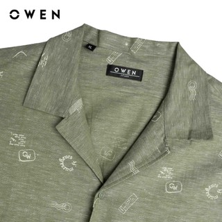 Owen - Áo sơ mi ngắn tay J-Form AJ250000N màu Xanh lá đậm chất liệu Linen slub