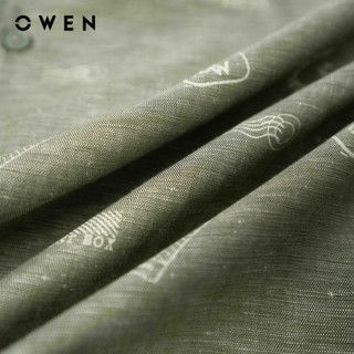 Owen - Áo sơ mi ngắn tay J-Form AJ250000N màu Xanh lá đậm chất liệu Linen slub