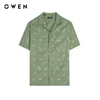 Owen - Áo sơ mi ngắn tay J-Form AJ250000N màu Xanh lá đậm chất liệu Linen slub