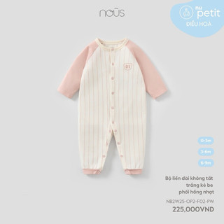 Nous Bộ liền dài không tất trắng kẻ be phối hồng nhạt cao cấp cho bé