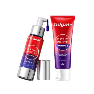 Bộ Kem đánh răng & Serum Colgate trắng răng Optic White Purple x IU - Trung hòa sắc vàng cho răng trắng sáng