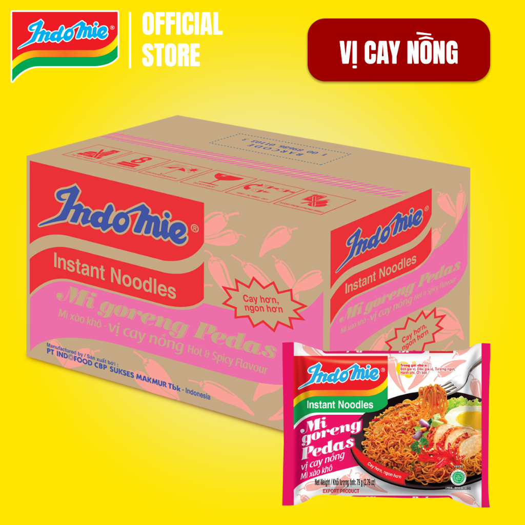 Mì Indomie vị Cay Nồng, mì trộn cay tê chuẩn vị Indonesia 79g x thùng 40 gói